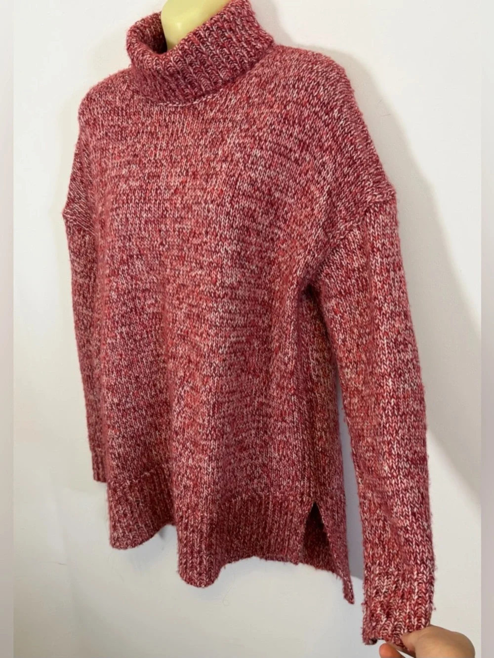 J. Crew Red and White Wool Knit Turtleneck Sweater